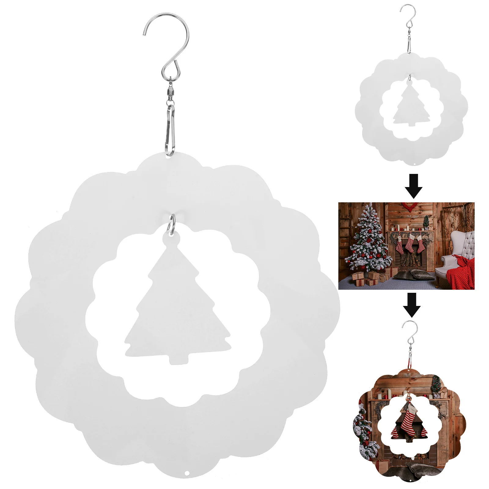 

Aluminum Blank Wind Spinner Sublimation Hanging Christmas Tree Yard Garden Porch Door Decoration Sublimation Wind Spinner Blanks