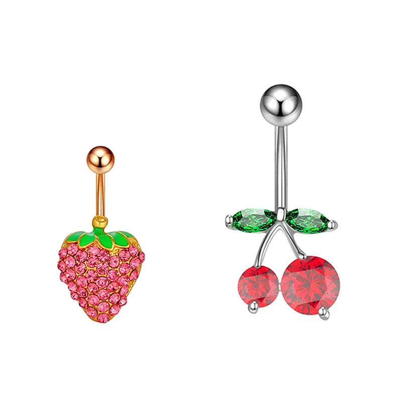 Fashion Zircon Strawberry Cherry Flower Belly Button Ring Body Jewelry Decoration For Women