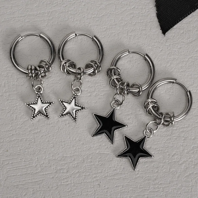 Yupsk Hip-hop Punk Pentagram Star Pendant Titanium steel Hoop Earrings Personalized Korean Fashion Ear Accessories for Women image 2