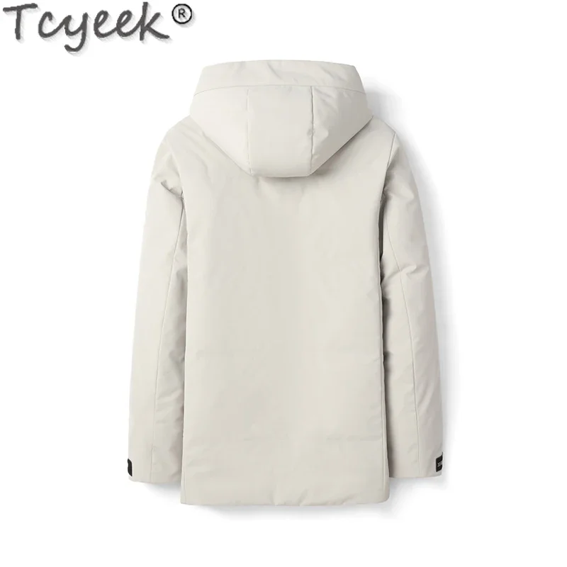 Tcyeek-abrigo de piel de visón Natural para hombre, chaqueta de plumón de ganso blanco 90%, Parka de longitud media, abrigo cálido a prueba de frío, moda de invierno