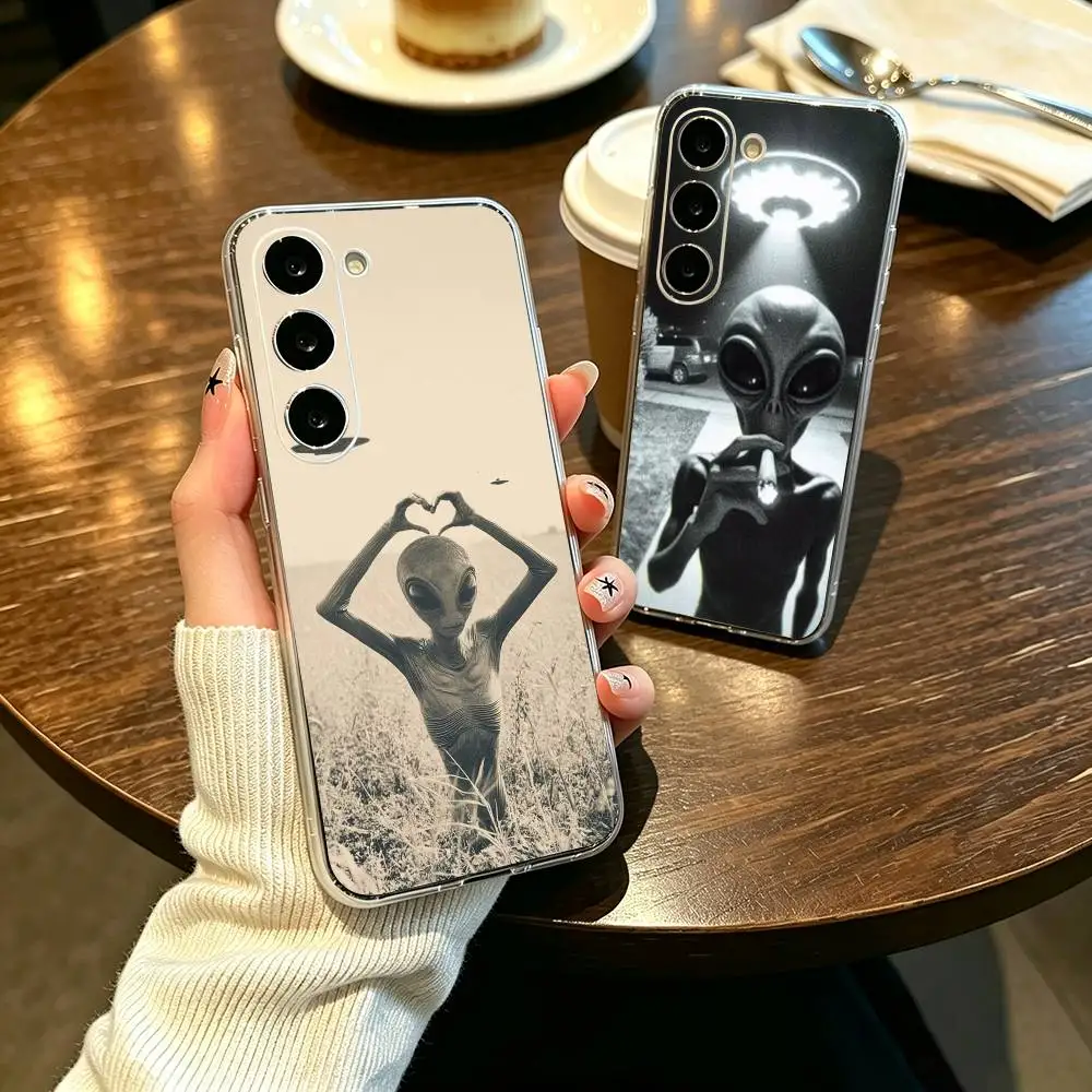 Funny Alien in Space Universe  Phone Case For Samsung A71 A55 A51 A52 A35 Cover Transparent Silicone Phone Cover