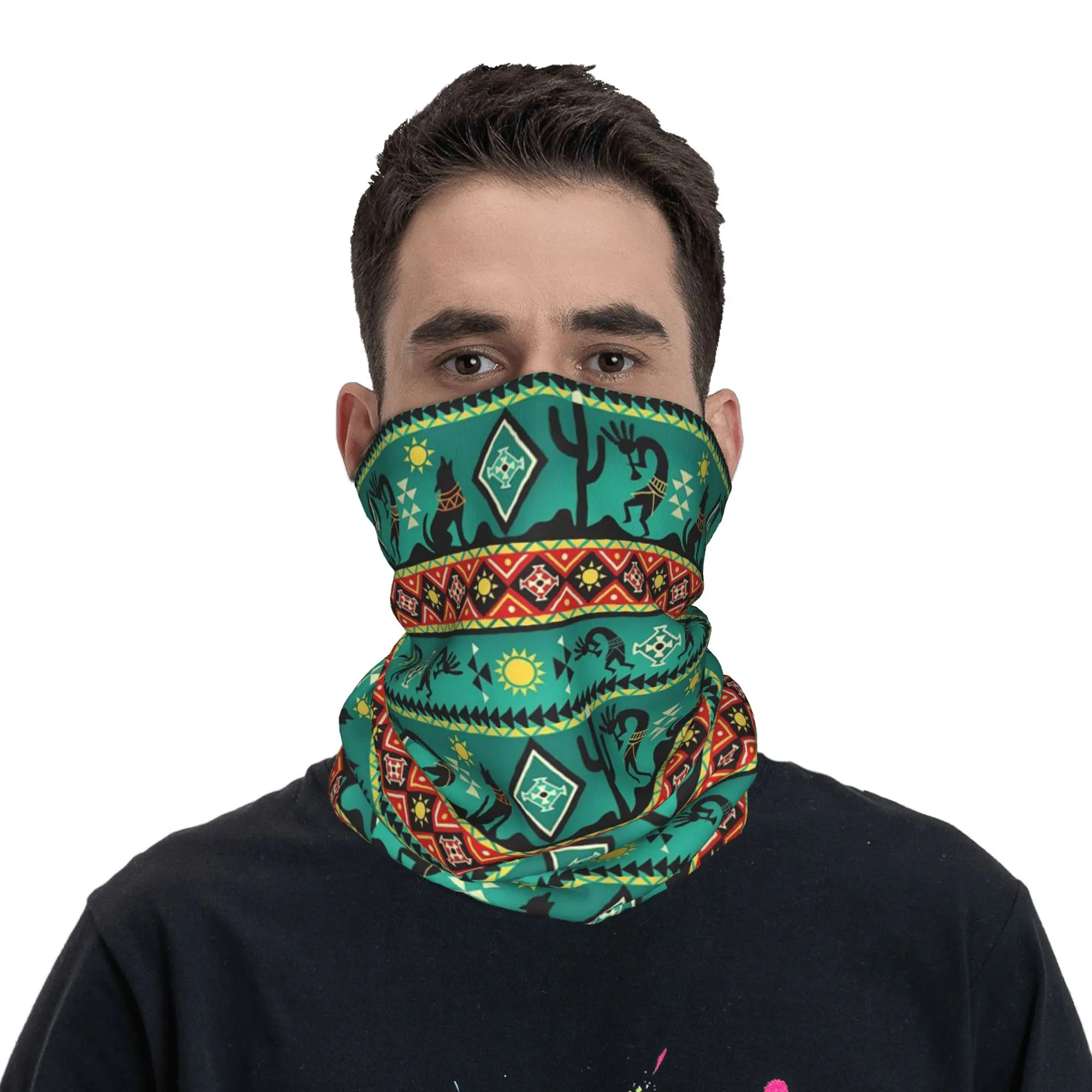 

Southwest Tribal Native American Kokopelli Bandana Neck Cover Printed Magic Scarf Face Mask Running for Men Women All Season