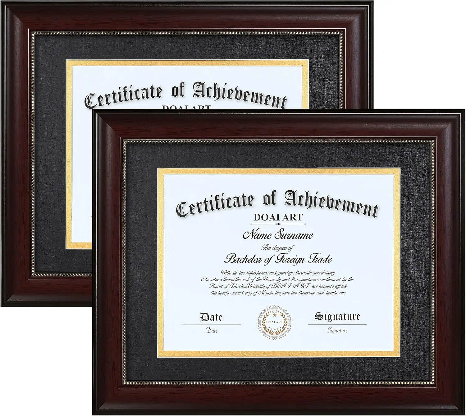 

8.5 X 11 Diploma Frame Set of 2 Classic Mahogany with Black and Gold Double Mat or Displays Document&Certificate 11x14-inch