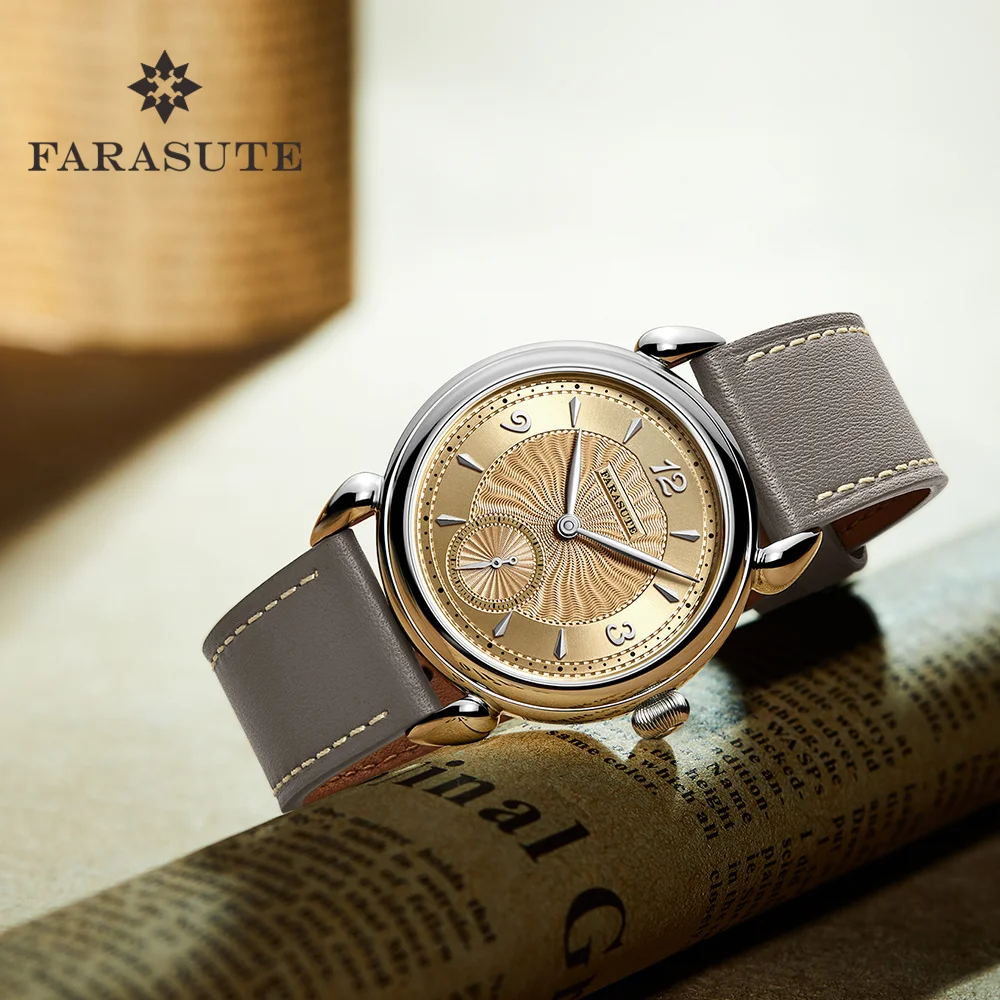 FARASUTE Men Vintage Watch 37mm Manual Winding Mechanical Wristwatch Ultrathin Sapphire Mirror Sunray Dial SW261 Movement