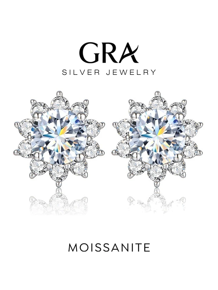 GRA 0,5 ct echte Moissanit Diamant Sonnenblume Ohrringe für Frauen 925 Sterling Silber Alltagskleidung Hochzeit Party Luxus edlen Schmuck