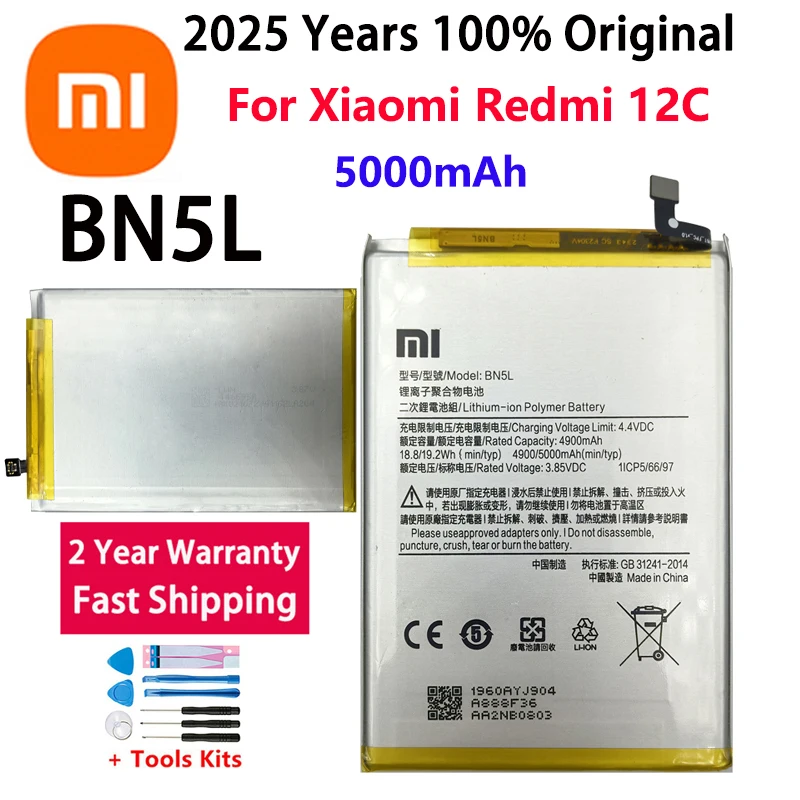 

2025 Years 100% Original High Quality Phone Battery BN5L 5000mAh for REDMI 12C NFC Replacement Batteries Bateria Fast Shipping