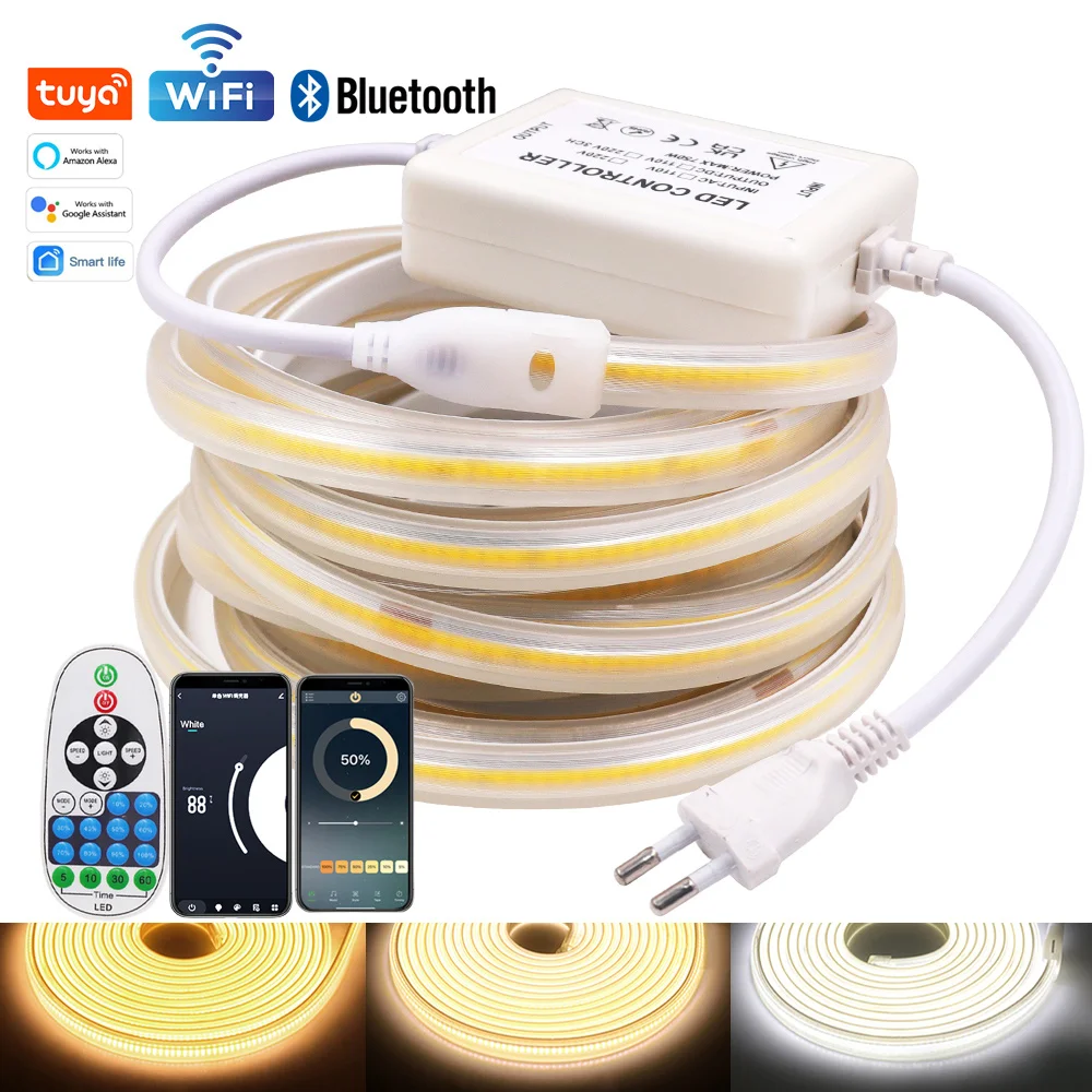 Wifi Bluetooth pasek COB LED przełącznik 23key ściemniacz z pilotem przełącznik zestaw zasilający 220V 288 LEDs elastyczne oświetlenie liniowe