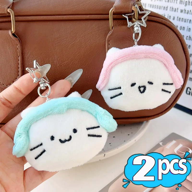 1/2 Stück Katzen-Plüsch-Schlüsselanhänger Niedlicher Kopfhörer-Kätzchen-Taschenanhänger Kawaii Rucksack-Anhänger Musikliebhaber-Paar Schlüsselringe Zubehör Deko