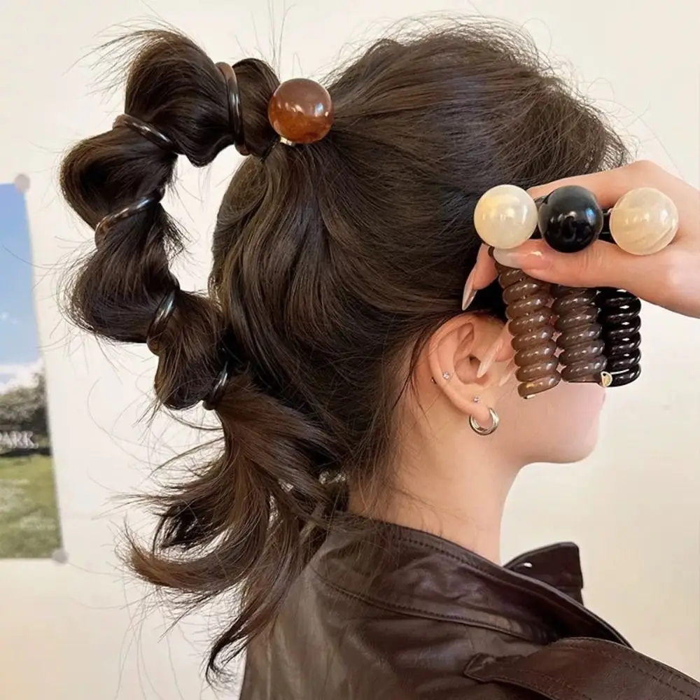 

New Vintage Ball Heart Elastic Headband Straight Simple Ponytail Headband Exquisite High Elasticity Hair Rope For Women Girls