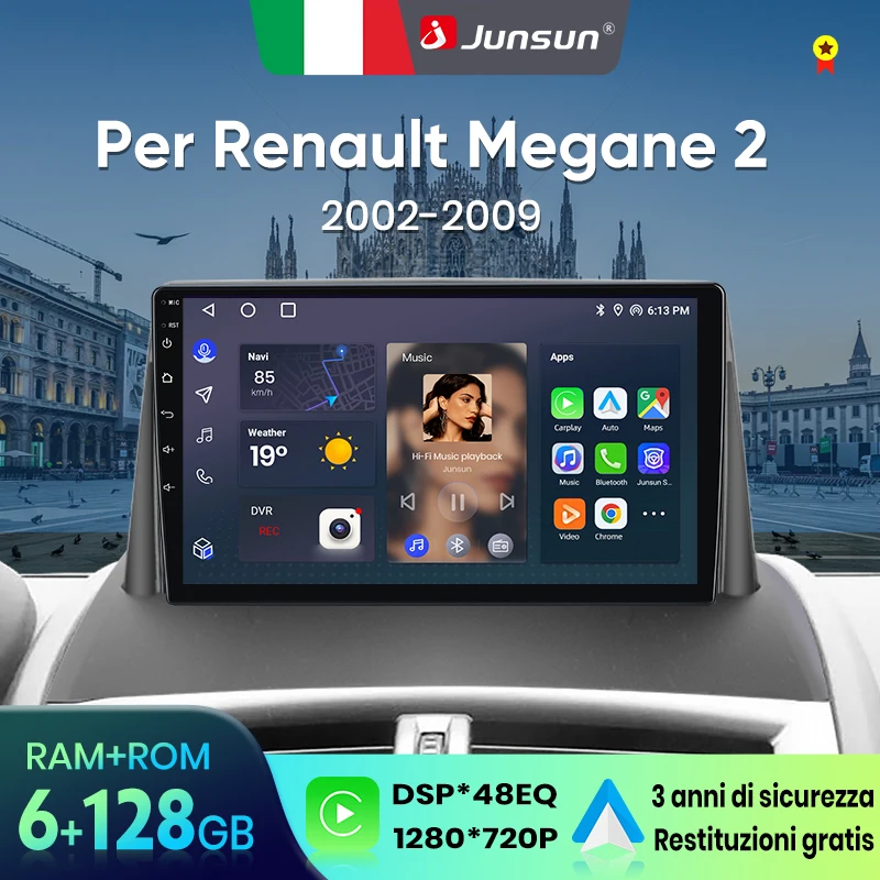 Image of Junsun für Renault Megane 2 2002-2009 9 Zoll 4GB 64GB Android 13 Autoradio GPS Navigation Carplay DSP Bluetooth FM Lenkradbedienung Unterstützung USB AUX Eingang Rückfahrkamera Bereit 1080P Video