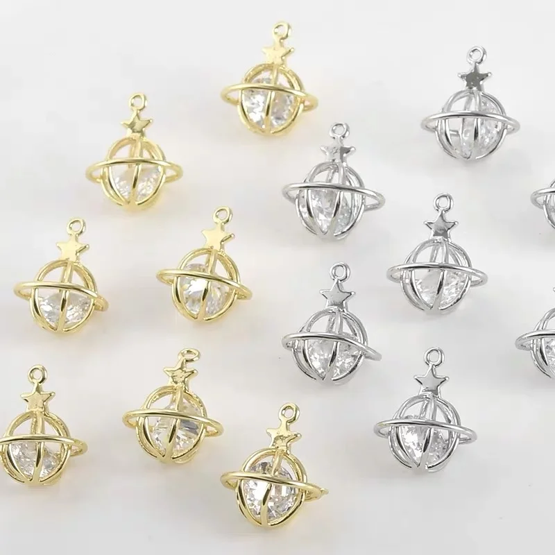 Min order 20pcs/lot zircon core cartoon planet stars shape copper floating locket charms diy jewelry earring accessory