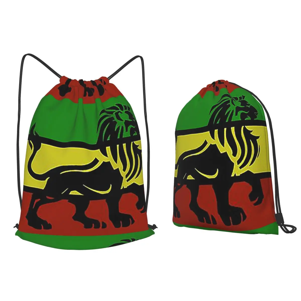 Black Rasta Lion On Rasta Flag Jamaican Reggae Design Backpacks Drawstring Bundle Pocket Sundries Bag Book Bags for School