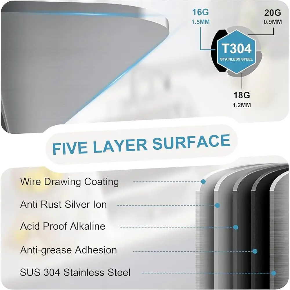 محطة عمل حوض المطبخ Undermount من الفولاذ المقاوم للصدأ مقاس 30 بوصة، وعاء واحد، ملحقات عازلة للصوت مصنوعة يدويًا عميقة