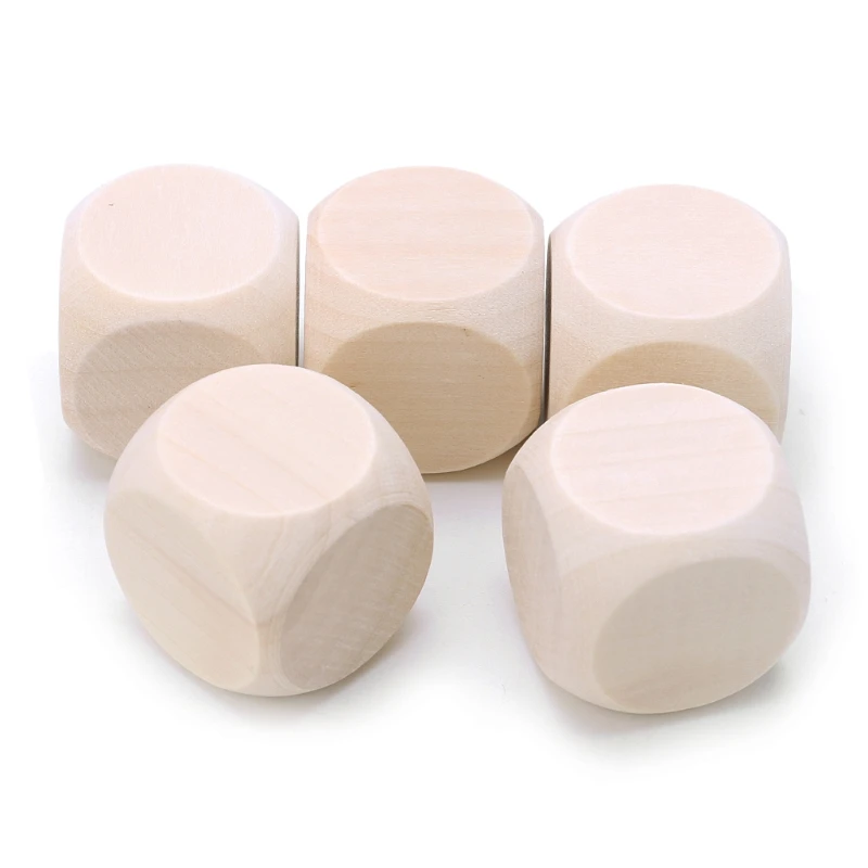 2024 New 5Pcs/set Wooden Cubes Crafts Blank Dice Set Six Sides Wood Square Blocks for Puzzle Making Crafts and DIY Dices