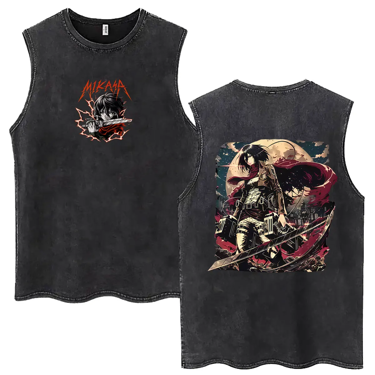 Anime Attack on Titan Levi Ackerman Vintage Washed Tanktops für Männer und Frauen Cartoon Manga Merch Übergroße Ärmellose Westen-T-Shirts – Detail 13
