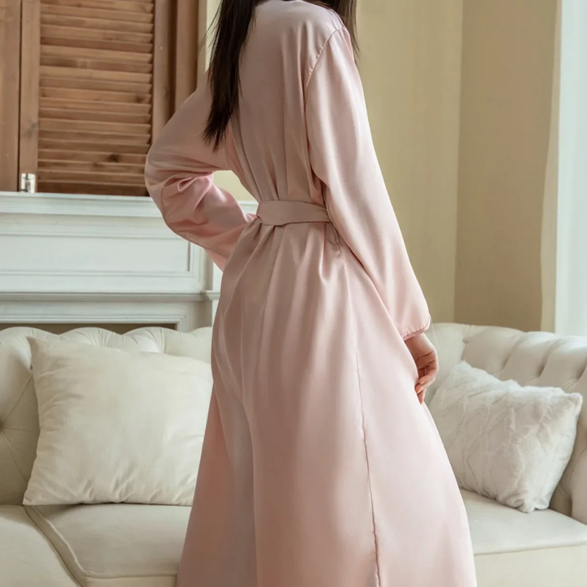 Ice Silk Pink Bride Wedding Robe Nightgown Women\'s Long Kimono Bathrobe Gown Yukata Spring Summer Loose Home Dress Lounge Wear