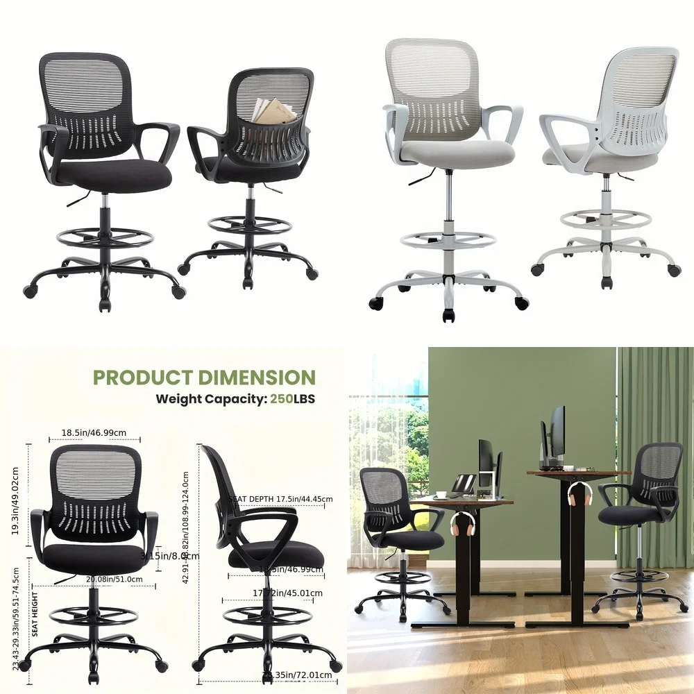 

Living Room ChairsAdjustable Drafting Chair with Arms and Footrest on Wheels for Bar Counter Height