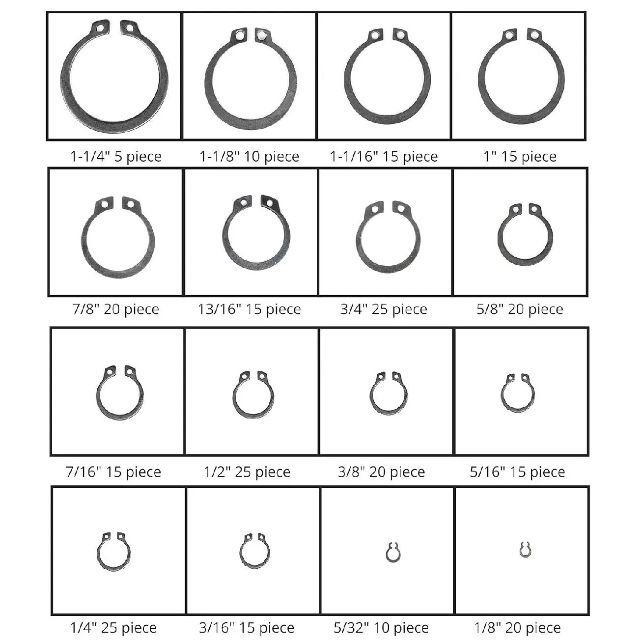 300PCS Retaining Ring Assortment Kit 18 Sizes 1/8 Inch to 1-1/4 Inch Hot Selling Cross Border