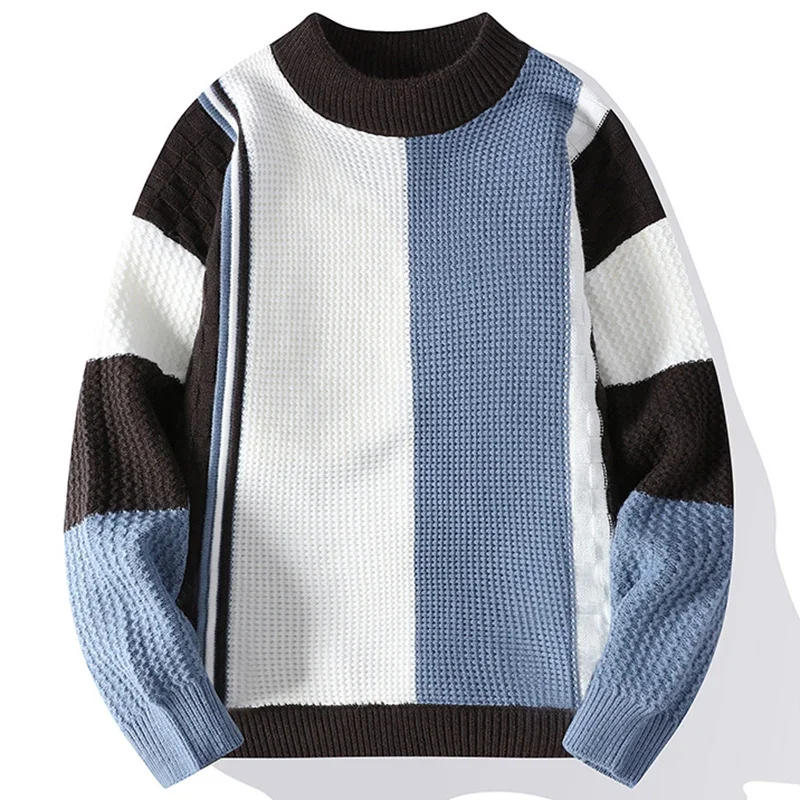 LIBIELIY Fashion O-Neck Knitted Spliced All-match Sweaters Men's Clothing 2024 Autumn Winter New Loose Casual Pullovers Young St