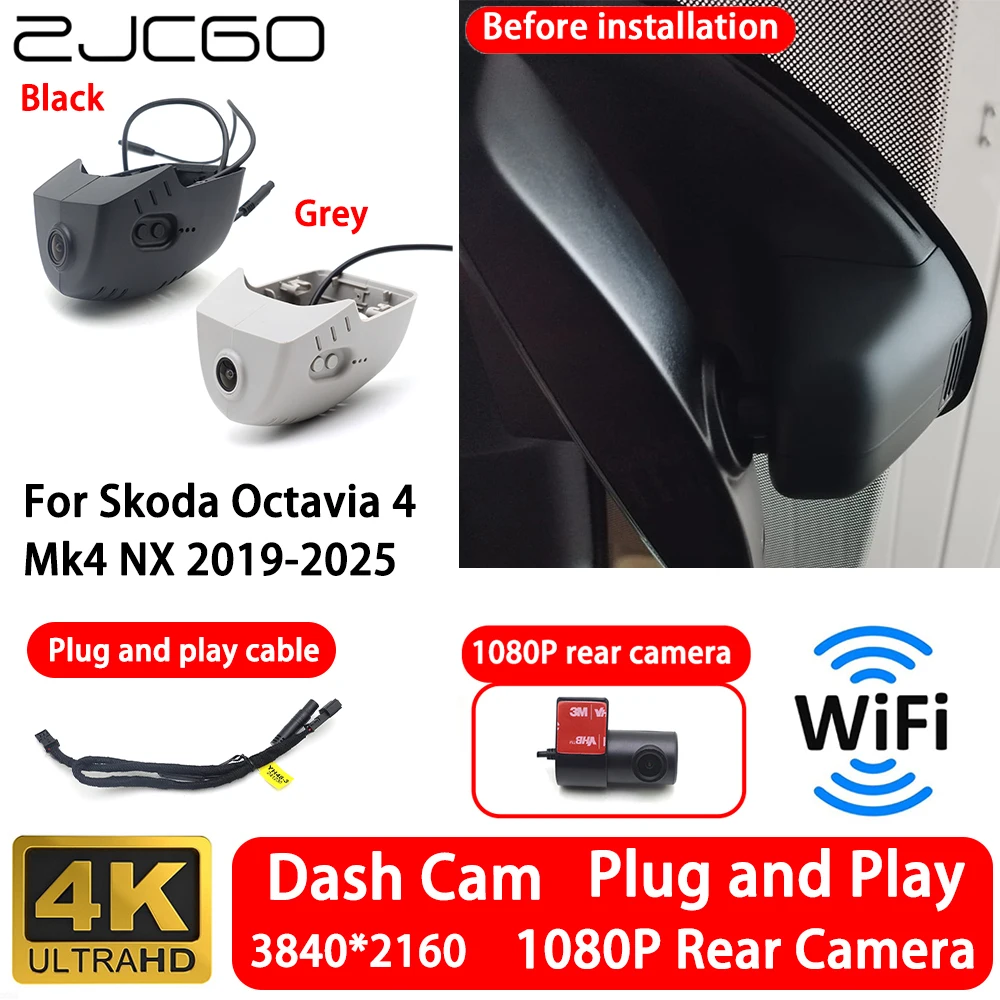 

for Skoda Octavia 4 Mk4 NX 2019-2025 4K 2160P Front Rear Camera Dash Cam Wifi Plug and Play Video Recorder Loop Recording