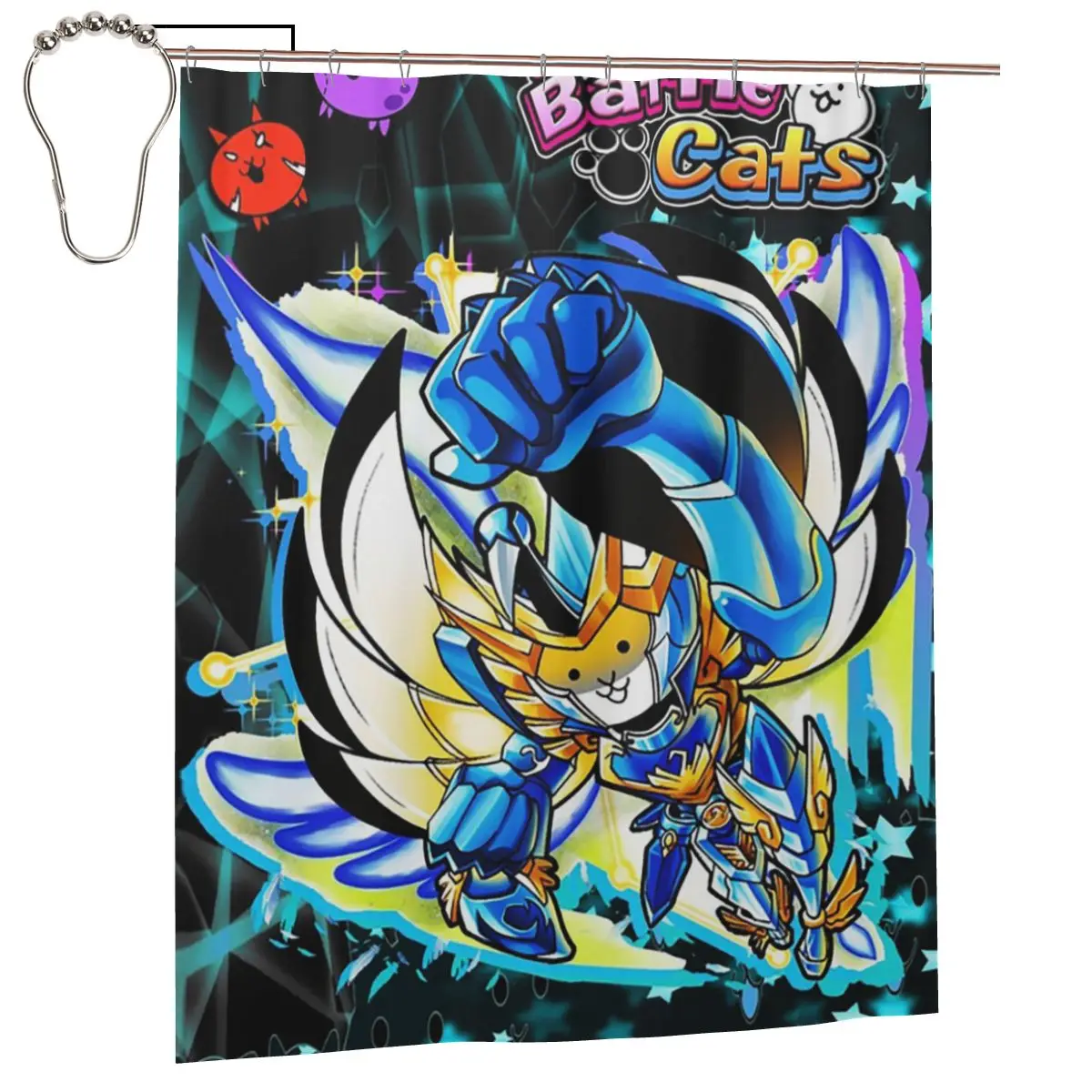 

Battle Cats - Занавеска для ванной Cosmo из полиэстера, водонепроницаемая, с крючками