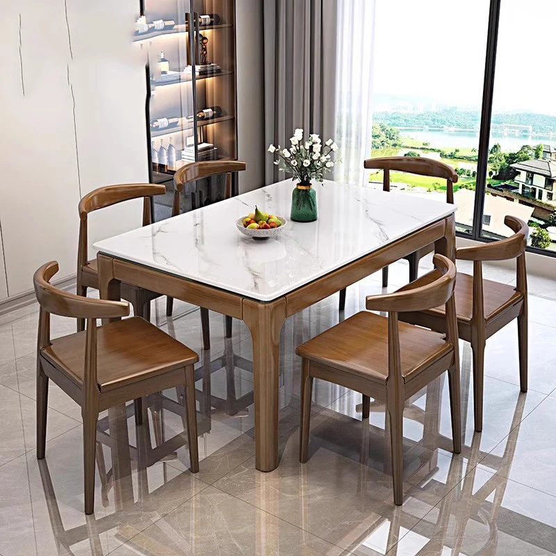 

White Waterproof Dining Table Oilproof European Big Nordic 4 Chairs Tables Modern Wood Rectangular Mesas De Comedor Furniture