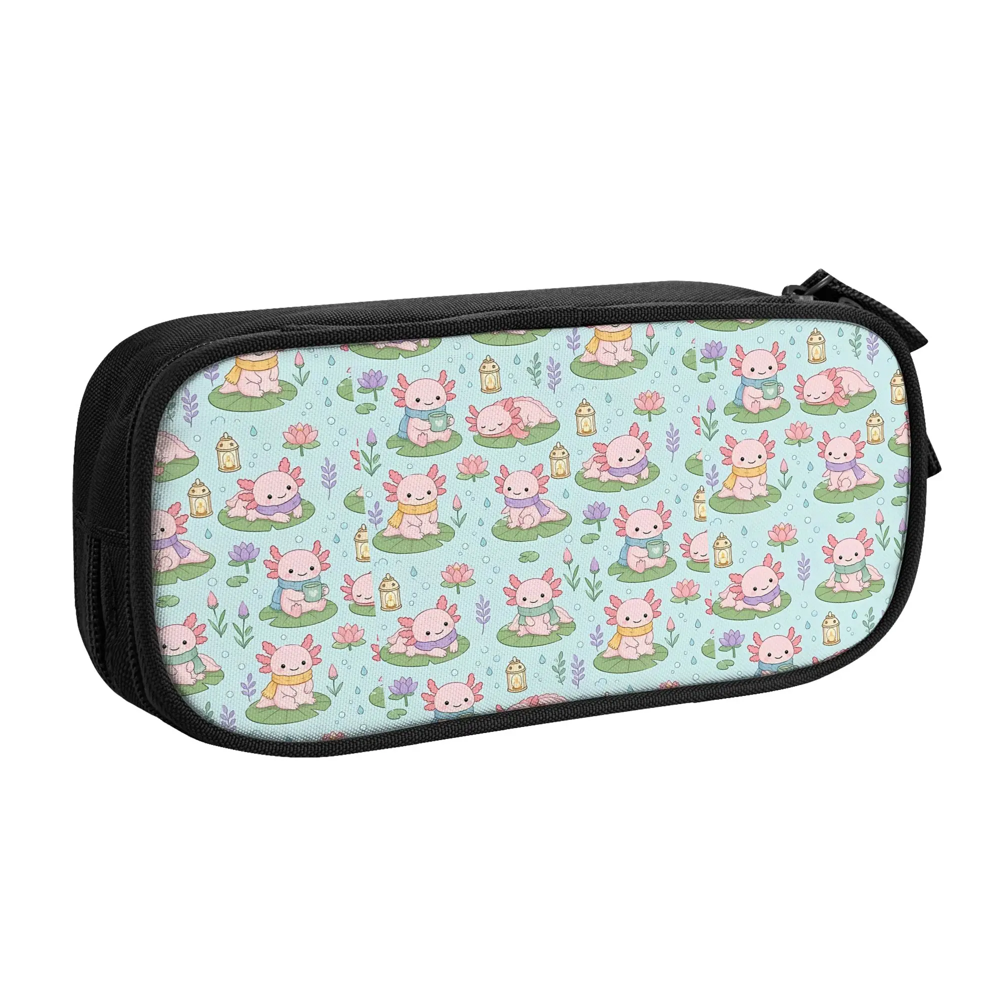 1 piece Lightweight Cute Axolotl Cozy Pond Pattern Pencil Case Girls Pen Bag Axolotls Office Pencil Pouch