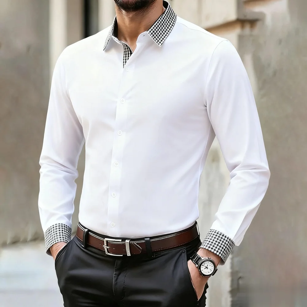 

Men's iron-free long-sleeved lapel shirt, casual and comfortable long-sleeved shirt, spring and autumn inner shirt, plus size