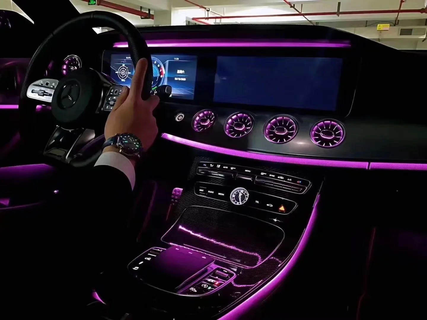 64 Colors LED Air Vents 3D Rotating Tweeter Speaker For   W213 E-Class AMG E43 E53 E250 Interior Ambient Light