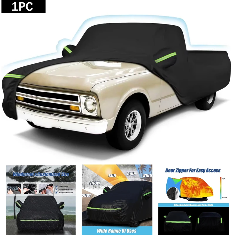 Para Chevrolet C10 C20 K10 1960-1991 cubiertas impermeables para coche cubierta para camión al aire libre con cremallera con protección contra viento, sol, UV y polvo