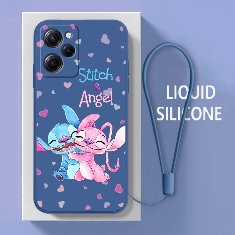 Stitch Lilo Angel Ohana For Xiaomi POCO X5 M5 C40 M4 X4 F4 C40 X3 NFC F3 GT M4 M3 M2 Pro C3 4G 5G Liquid Rope Phone Case Fundas