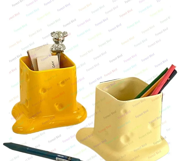 

Melted Cheese Pen Holder Bedroom Decorative Ceramic Small Ornament Simple Creative Desktop Storage Cylinder