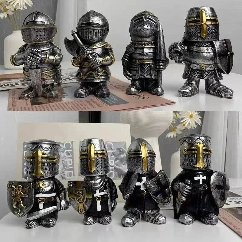 

Knight Gnomes Garden Statue Guard Cross Templar Dwarf Guard Armor Samurai Miniature European Knight Resin Garden Decorations