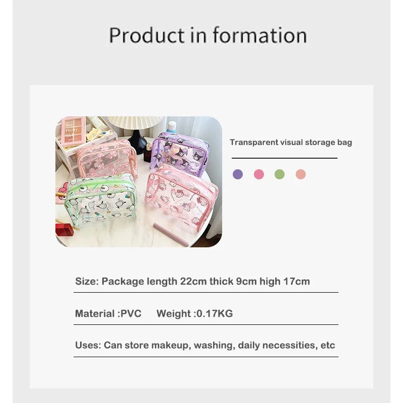 حقيبة مستحضرات التجميل المحمولة الجديدة من سانريو هالو كيتي كورومي ميلودي بوشاكو سعة كبيرة شفافة حقيبة تخزين أدوات السفر هدية