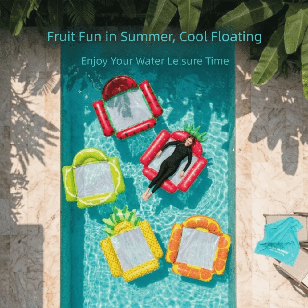 Mesh Seat Inflatable Pool Hammock Foldable Fruit Pattern Floating Lounger Non-Slip Material Durable Water Hammock Swimming Pool