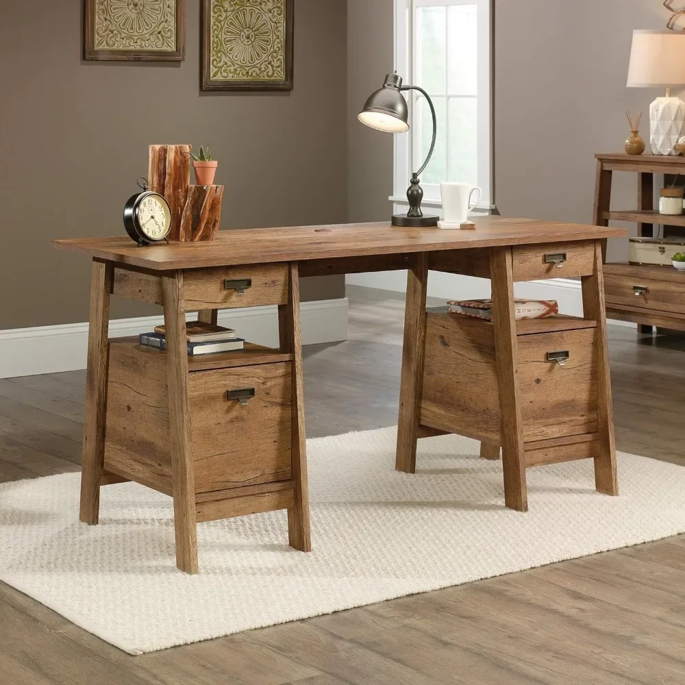 Trestle Executive Trestle Desk, Vintage Oak finish