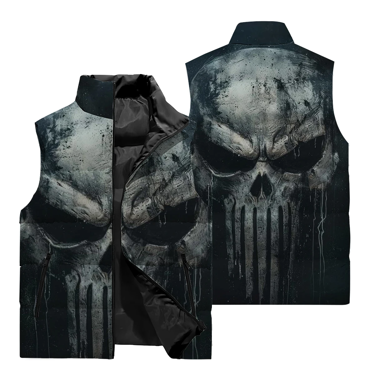 Street Vest Y2K Skull 3D Printed Oversized Jacket Sports Shirt Men's Puck Clothing Set Men's Sleeveless Down Jacket