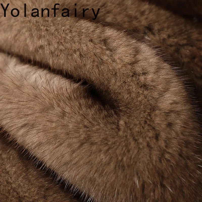 YOLANFAIRY معطف الفرو الطبيعي امرأة الشتاء الفاخرة كامل فرو المنك سترات للنساء موضة قصيرة المرأة معطف الفرو الحقيقي سترة المنك