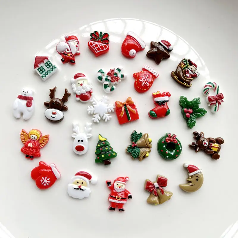 30pcs Mixed Christmas elk old man snow house Christmas Department Party Decoration blessing bag resin flatback scrapbook