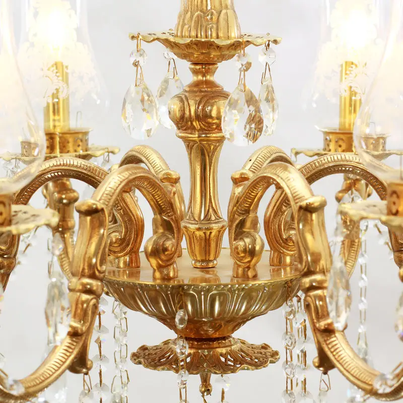 Französische Villa Wohnzimmer Esszimmer Pendelleuchte Bronze Luxus Messing Antik Reproduktion Kronleuchter