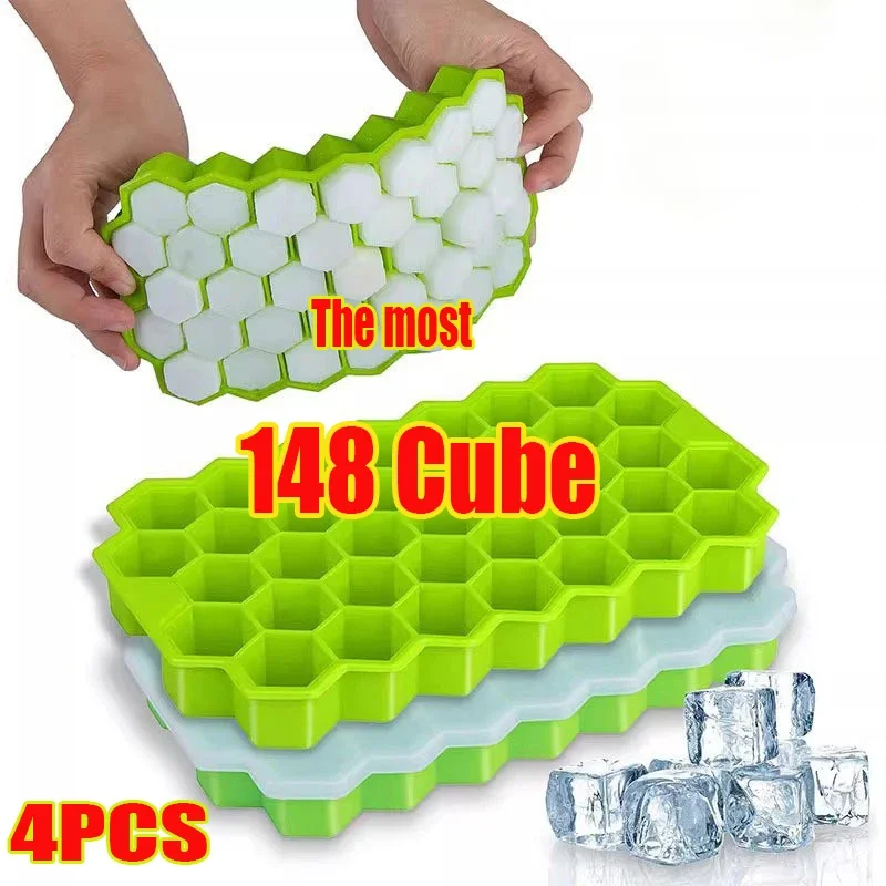 148 Grid Ice Cubes Mold Ice Molds Silicone Template for Ice Cream Trays Food Grade Maker BPA Free Reusable Maker with Lids