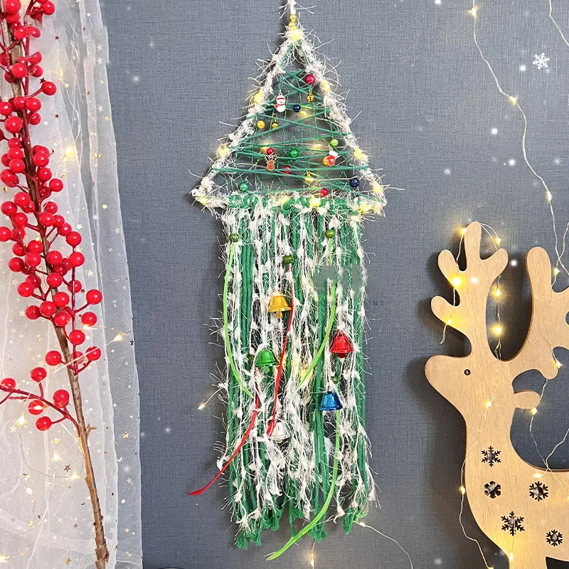 2023 Christmas Handmade Hanging Decorations with Colored Lights Bells Craft Dream Catcher Wall Ornament Pendants for Home Decor