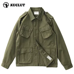 American Spring Autumn Retro Men Casual Jacket Multi-Pocket Lapel Collar Tactical Outwear Fashion Long Sleeve Tooling Jacket