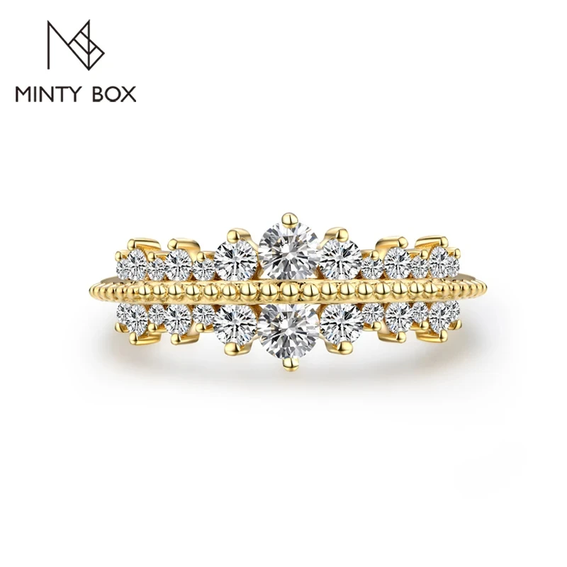 MINTYBOX-S925 Sterling Silver e Brilliant Cut Moissanite Anel para Mulheres, Banhado a Ouro Amarelo, Noivado De Casamento, Presente De Luxo, 3.0mm