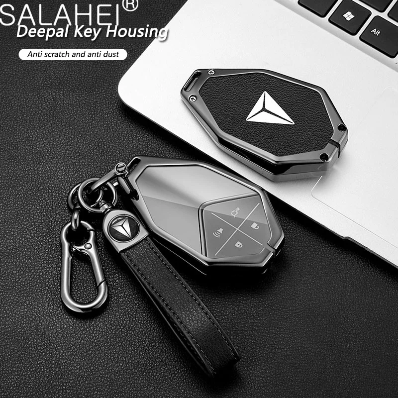 Metal Leather Car Key Case Cover For Changan Deepal S7 SL03 2022 4 Buttons Control Keychain Keyless Shell Protective Accessories