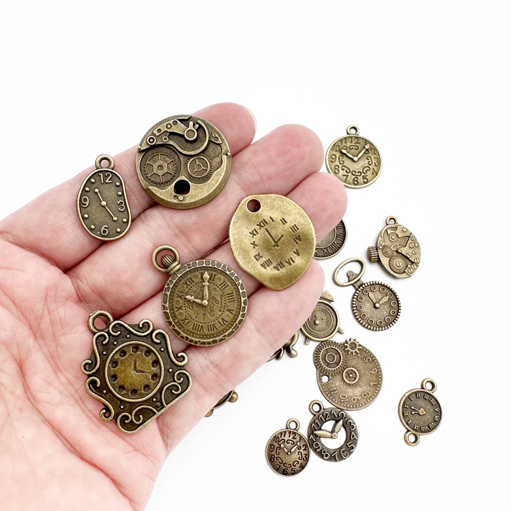 20pcs Vintage Mixed Metal Clocks Watches Shape Charms Beads Handmade DIY Bracelet Pendant Necklace Clips Jewelry Making Findings