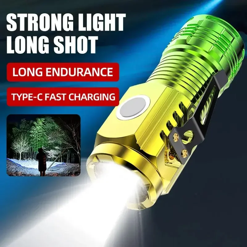 Strong Led Flashlight Super Bright Mini Portable Three-eye Monster Multi-Function Magnet Charging Home Outdoor Portable Light