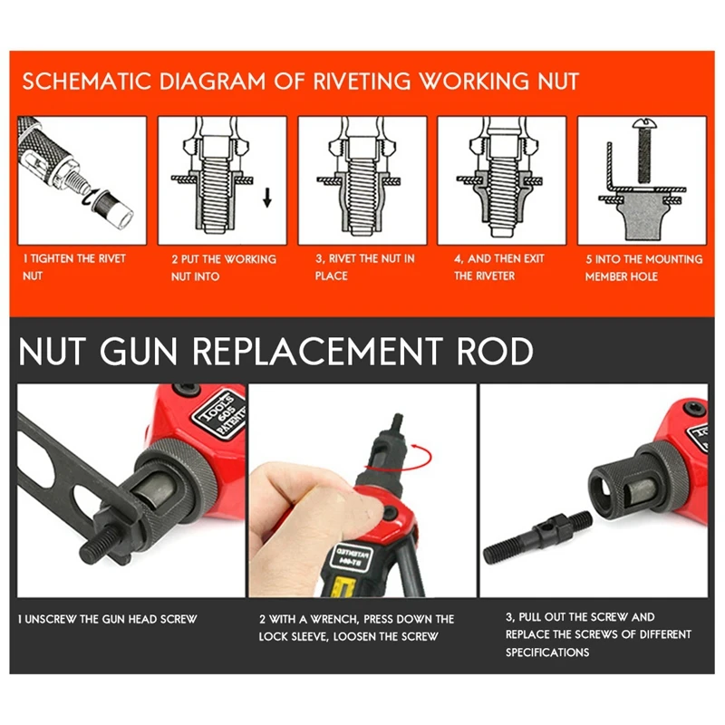 BT-603 strumento di rivettatura manuale (M3/M4/M5/M6) Kit di attrezzi per rivetti manuali strumento di impostazione del dado del rivetto