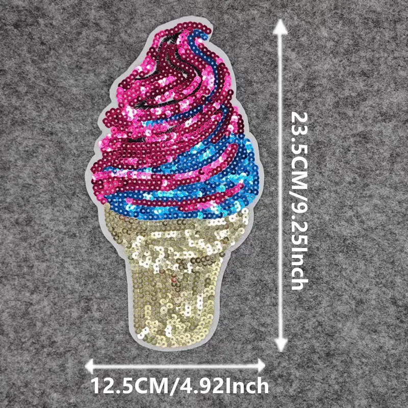 Clothing Women Shirt Top Diy Ice Cream Patch Sequins deal with it T-shirt Iron on Patches for clothes Stickers