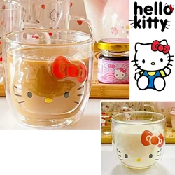 280ml Hello Kitty Glass Mug Kawaii Double Wall Coffee Mugs Cute Women Tea Milk Lemon Juice Water Cup Birthday Christmas Gift